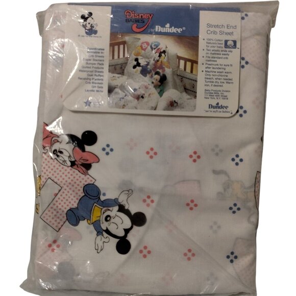 Disney Other - Vintage Disney Babies Dundee Crib Sheet 28x52 White ABC Mickey Minne New NOS